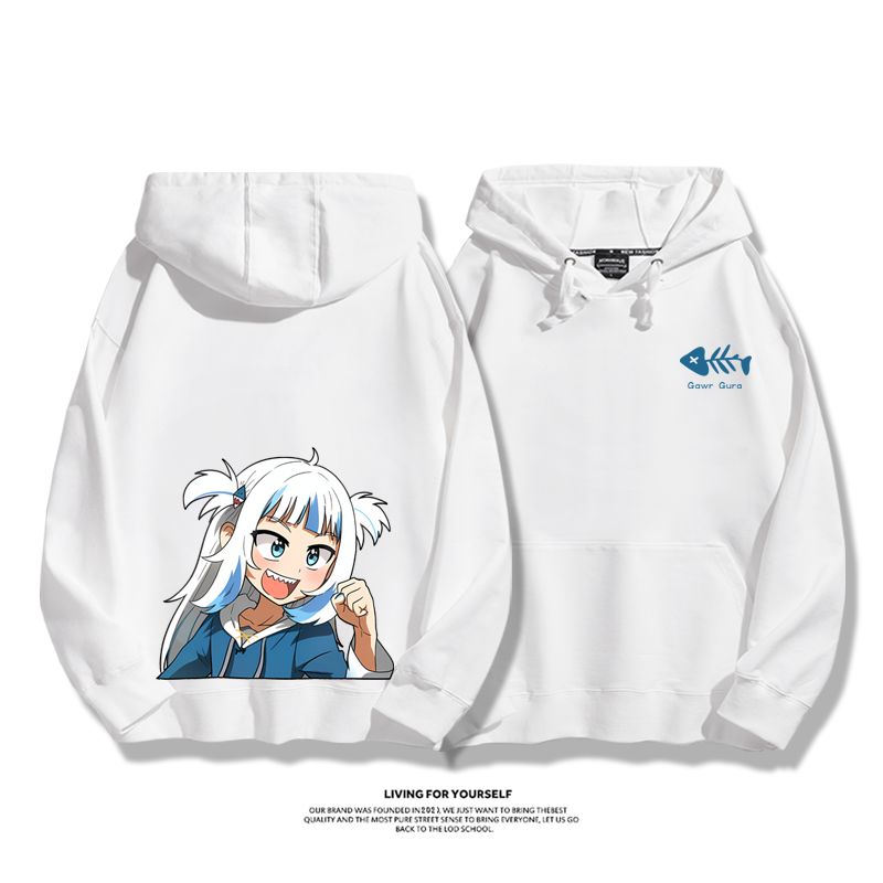 Gawr Gura聯名衛衣2023秋冬新款親子情侶裝薄絨款連帽衛衣