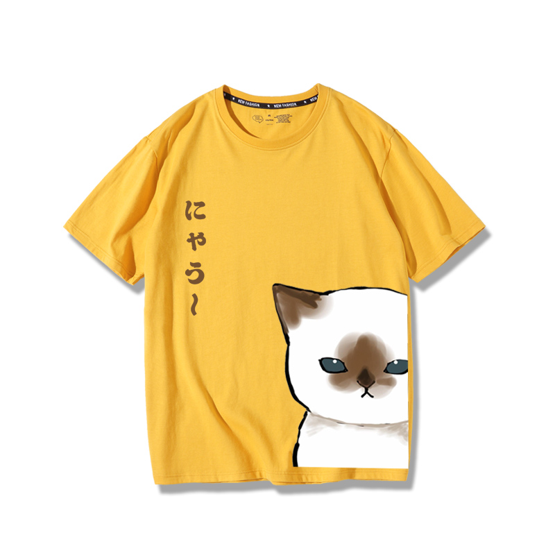 可愛貓咪探頭2024親子情侶男女同款 純棉T恤
