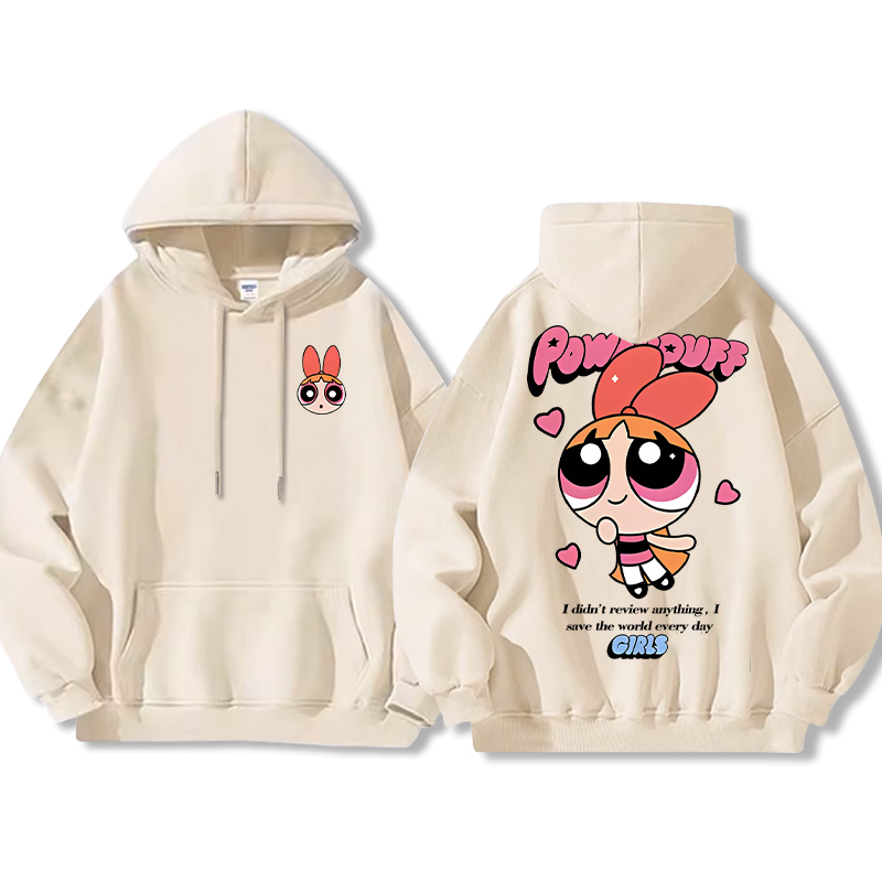 飛天小女警聯名衛衣女衛衣2024秋冬新款親子情侶裝薄絨款連帽衛衣