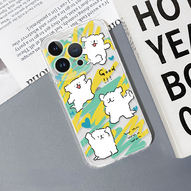 蘋果 系列線條小狗 彩色透明防摔軟殼