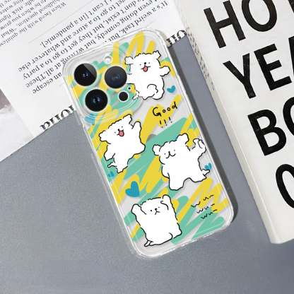 蘋果 系列線條小狗 彩色透明防摔軟殼