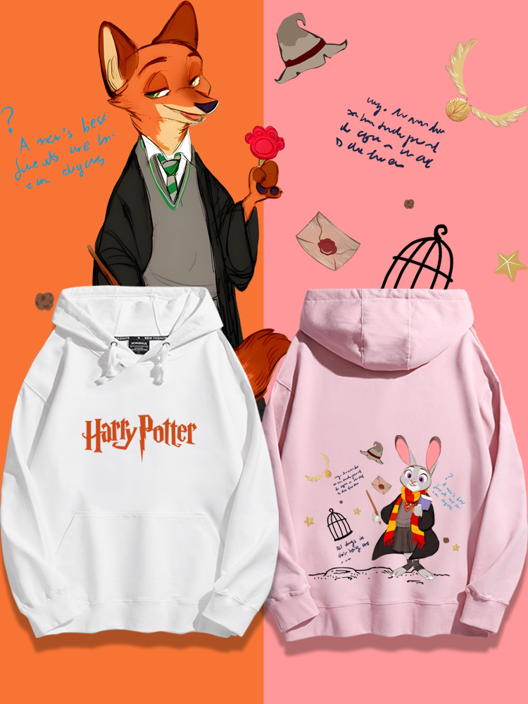 瘋狂動物城聯名衛衣2023秋冬新款親子情侶裝薄絨款連帽衛衣