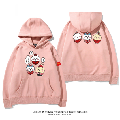 Chiikawa聯名衛衣2024秋冬新款親子情侶裝薄絨款連帽衛衣