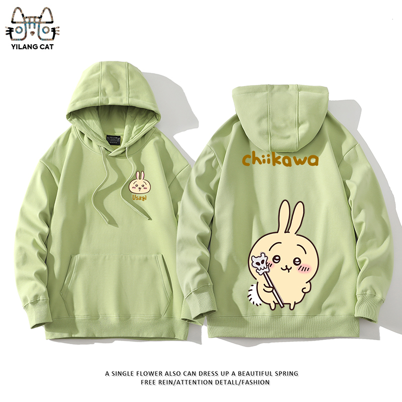 Chiikawa聯名衛衣2024秋冬新款親子情侶裝薄絨款連帽衛衣