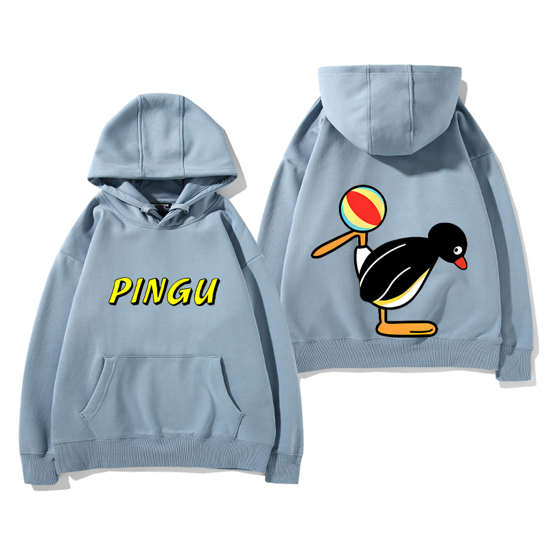 企鵝家族PINGU 聯名衛衣2024秋冬新款親子情侶裝薄絨款連帽衛衣