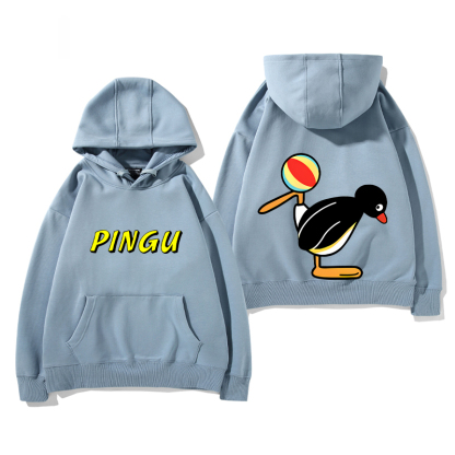 企鵝家族PINGU 聯名衛衣2024秋冬新款親子情侶裝薄絨款連帽衛衣