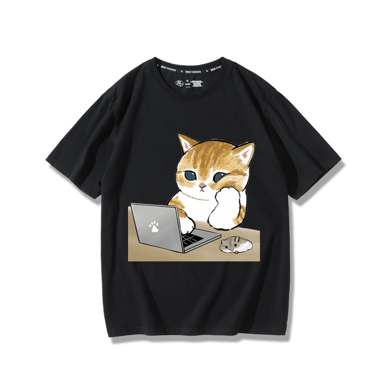 上班族貓咪2024親子情侶男女同款 純棉T恤