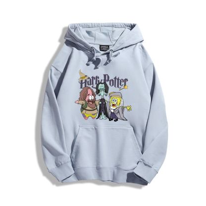 海綿寶寶聯名哈利波特2023秋冬新款親子情侶裝薄絨款連帽衛衣