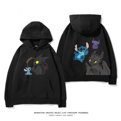 馴龍高手聯名史迪仔 2024秋冬新款親子情侶裝薄絨款連帽衛衣