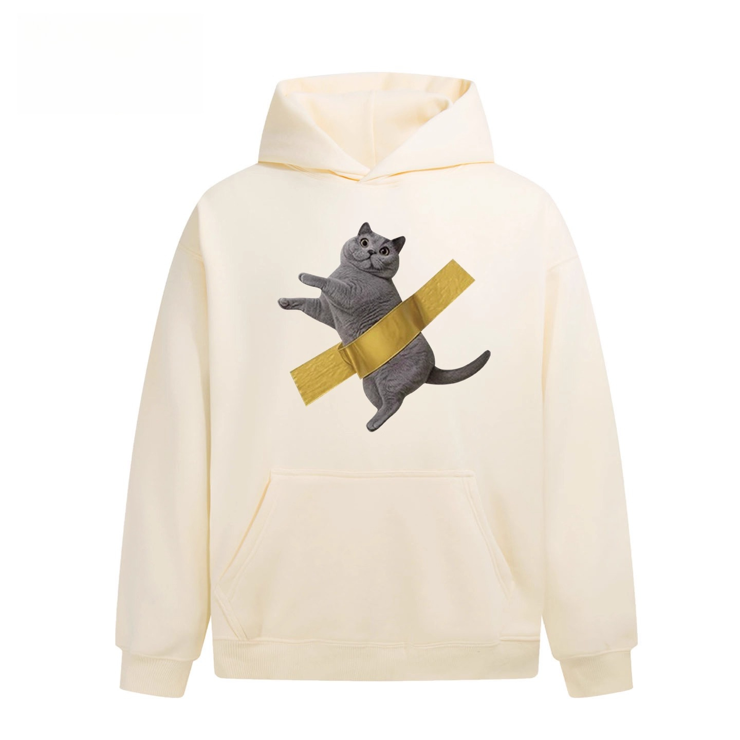 設計感膠帶貓咪印花 親子情侶男女連帽衛衣