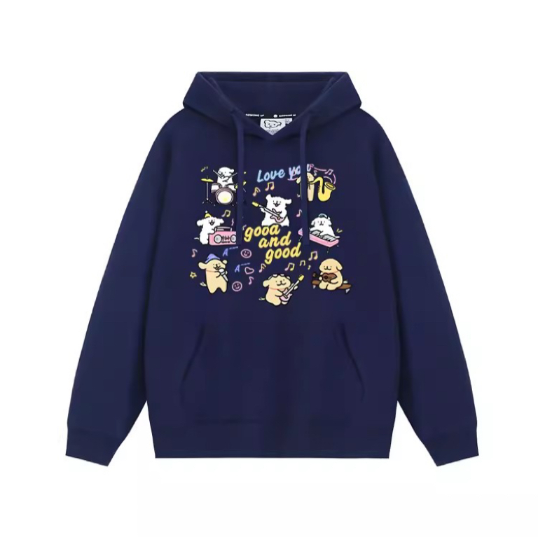 線條小狗音樂會聯名衛衣2024秋冬新款親子情侶裝薄絨款連帽衛衣