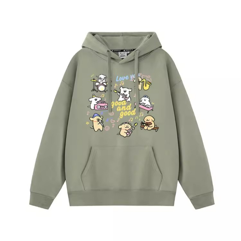 線條小狗音樂會聯名衛衣2024秋冬新款親子情侶裝薄絨款連帽衛衣