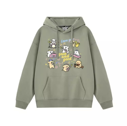 線條小狗音樂會聯名衛衣2024秋冬新款親子情侶裝薄絨款連帽衛衣