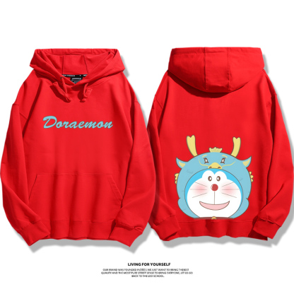 叮當貓聯名龍年衛衣2024秋冬新款親子情侶裝薄絨款連帽衛衣