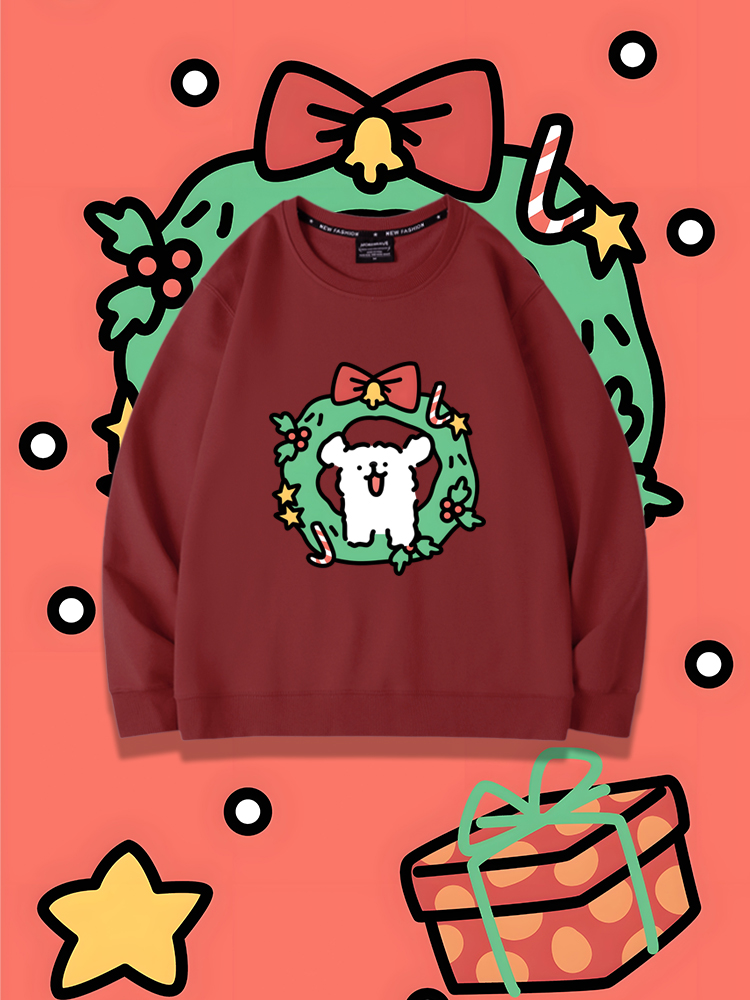 線條小狗聯名聖誕2023親子情侶裝 圓領長袖