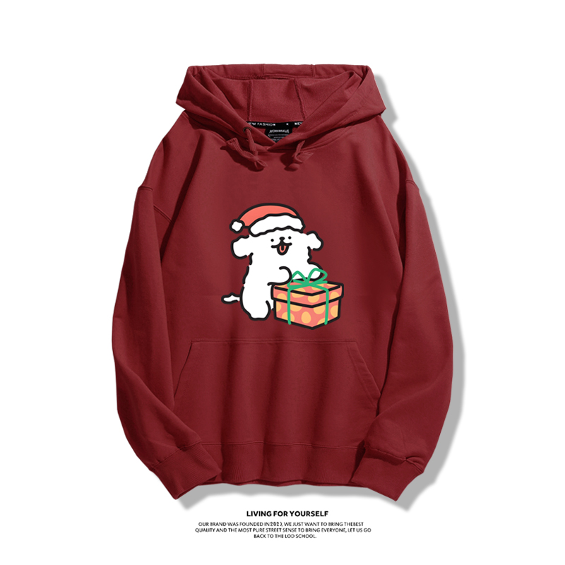 線條小狗聯名衛衣2023秋冬新款親子情侶裝薄絨款連帽衛衣