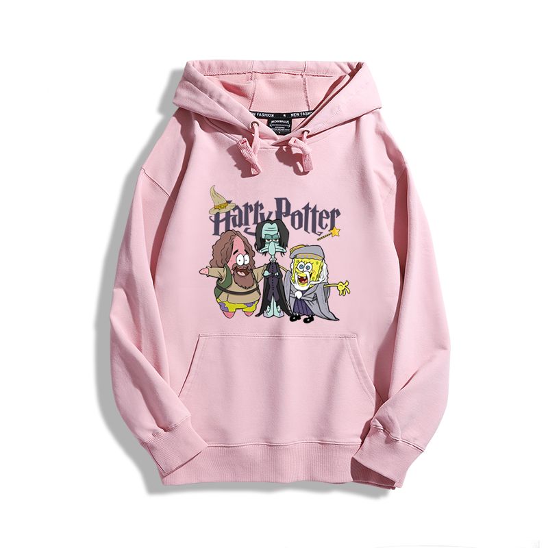 海綿寶寶聯名哈利波特2023秋冬新款親子情侶裝薄絨款連帽衛衣