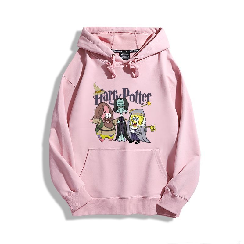 海綿寶寶聯名哈利波特2023秋冬新款親子情侶裝薄絨款連帽衛衣
