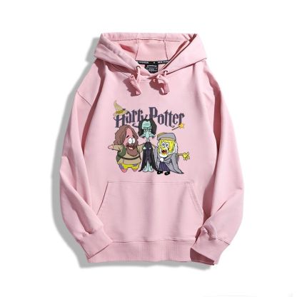 海綿寶寶聯名哈利波特2023秋冬新款親子情侶裝薄絨款連帽衛衣