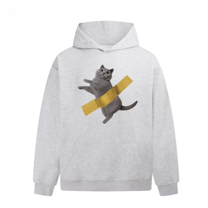 設計感膠帶貓咪印花 親子情侶男女連帽衛衣