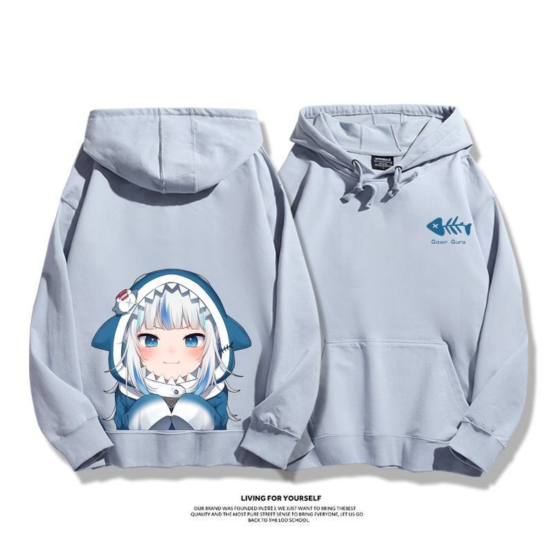 Gawr Gura聯名衛衣2023秋冬新款親子情侶裝薄絨款連帽衛衣