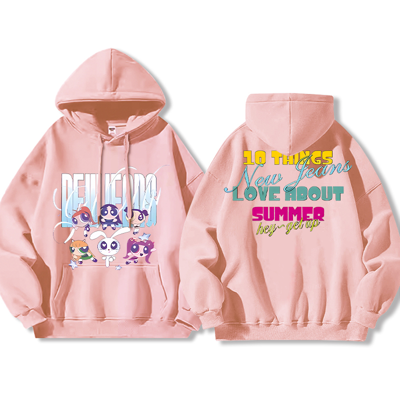 Haerin鯨妹聯名飛天小女警衛衣女衛衣2024秋冬新款親子情侶裝薄絨款連帽衛衣