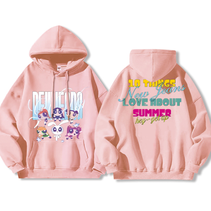 Haerin鯨妹聯名飛天小女警衛衣女衛衣2024秋冬新款親子情侶裝薄絨款連帽衛衣