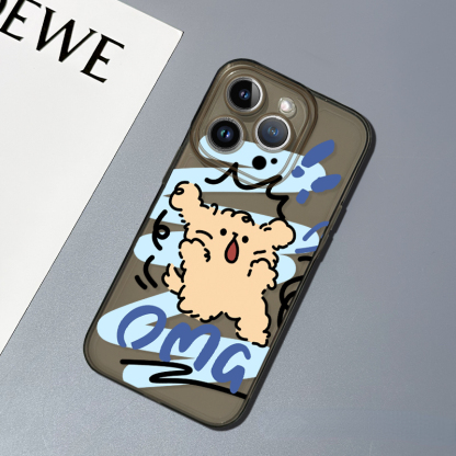 蘋果 系列線條小狗 彩色透明防摔軟殼