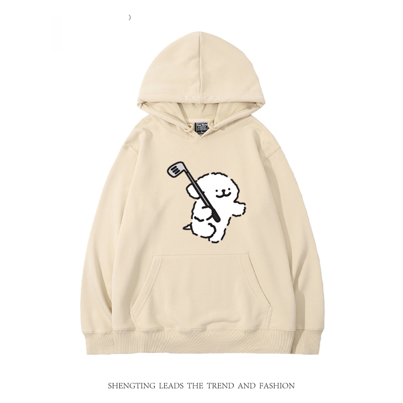 線條小狗 2024秋冬新款親子情侶裝薄絨款連帽衛衣