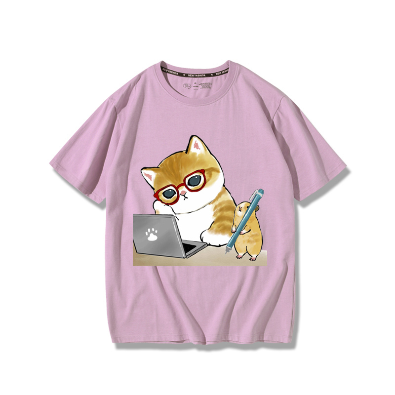 上班族貓咪2024親子情侶男女同款 純棉T恤