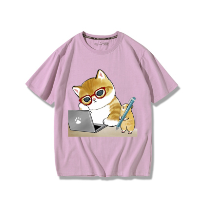 上班族貓咪2024親子情侶男女同款 純棉T恤
