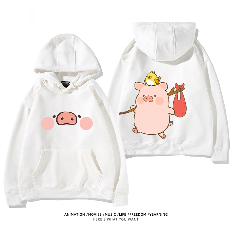 LULU豬 聯名衛衣2024秋冬新款親子情侶裝薄絨款連帽衛衣