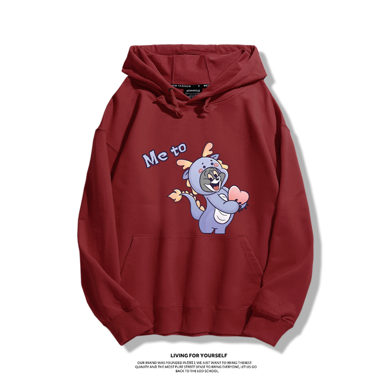 貓和老鼠聯名衛衣2023秋冬新款親子情侶裝薄絨款連帽衛衣