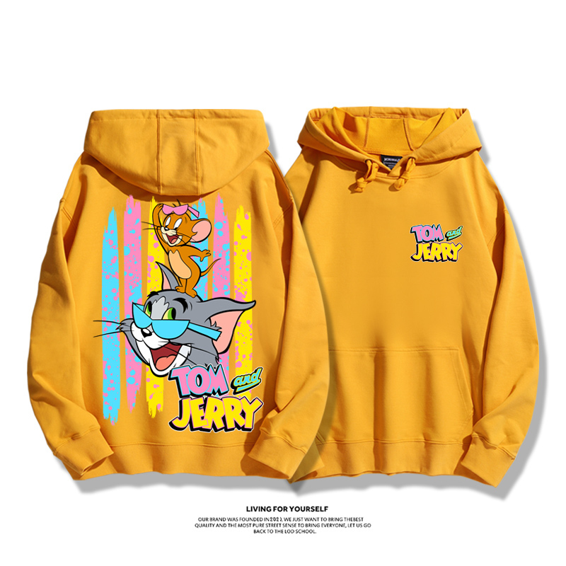 貓和老鼠聯名衛衣2023秋冬新款親子情侶裝薄絨款連帽衛衣