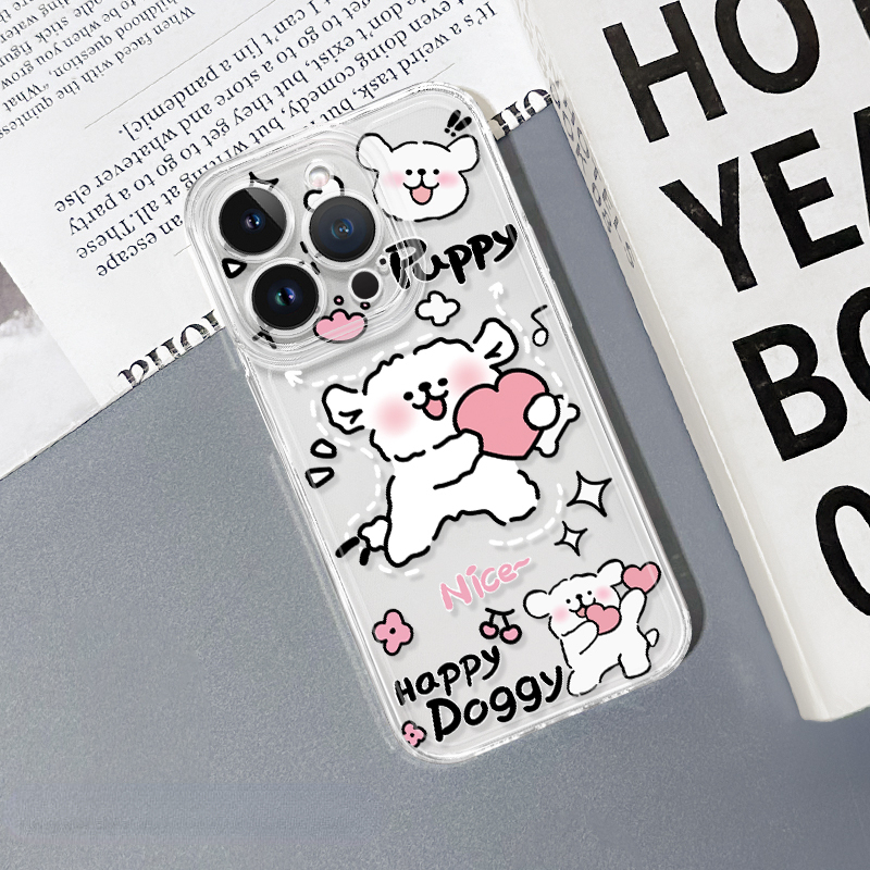 蘋果 系列線條小狗 彩色透明防摔軟殼