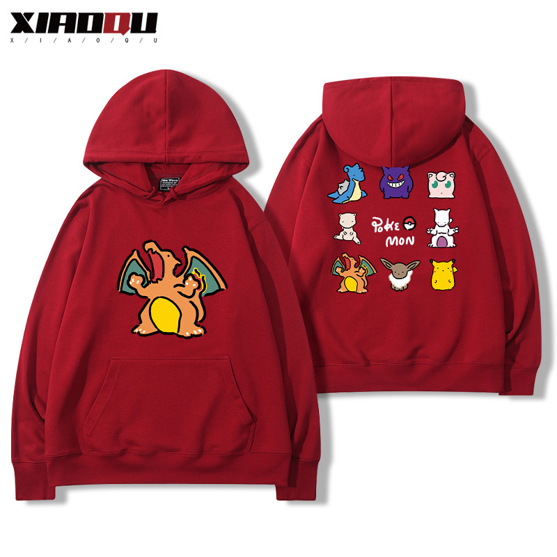 寶可夢聯名衛衣2024秋冬新款親子情侶裝薄絨款連帽衛衣