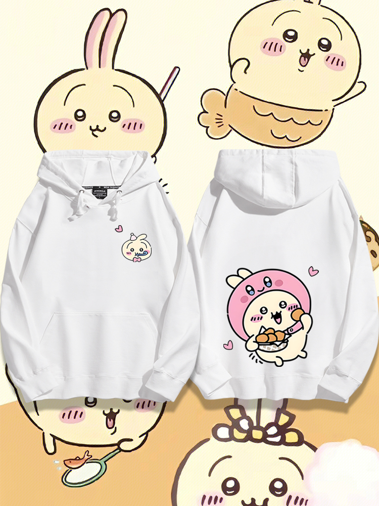 Chiikawa聯名衛衣2024秋冬新款親子情侶裝薄絨款連帽衛衣