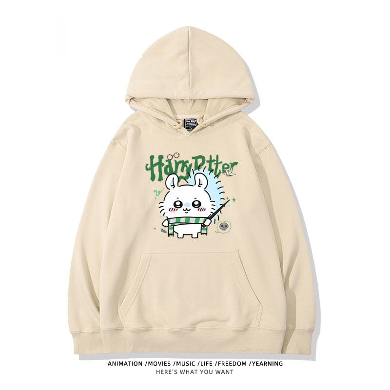 Chiikawa聯名衛衣2024秋冬新款親子情侶裝薄絨款連帽衛衣