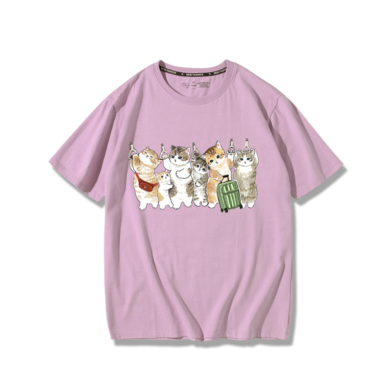 擠地鐵貓咪2024親子情侶男女同款 純棉T恤