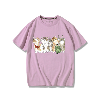 擠地鐵貓咪2024親子情侶男女同款 純棉T恤