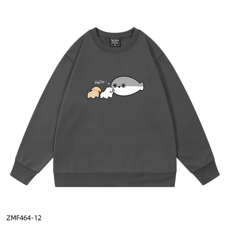 線條小狗X薩卡班聯名衛衣2024秋冬新款親子情侶裝薄絨款連帽衛衣