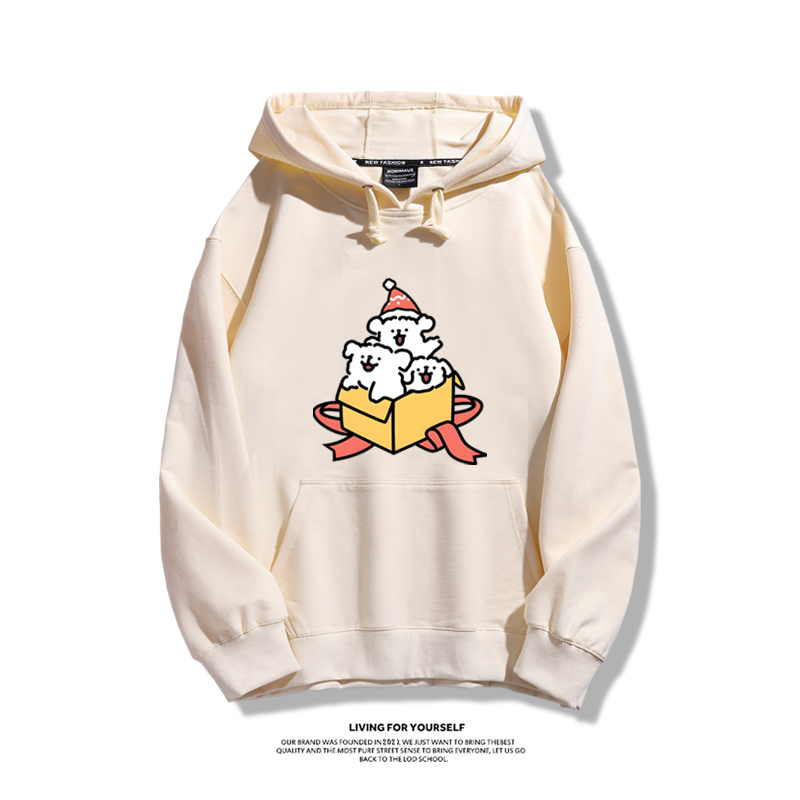 線條小狗聯名衛衣2023秋冬新款親子情侶裝薄絨款連帽衛衣