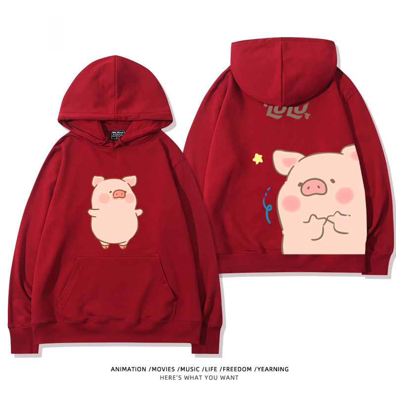 LULU豬 聯名衛衣2024秋冬新款親子情侶裝薄絨款連帽衛衣