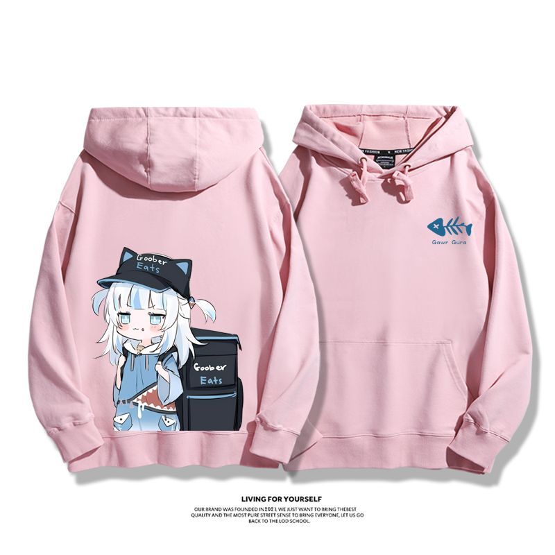 Gawr Gura聯名衛衣2023秋冬新款親子情侶裝薄絨款連帽衛衣