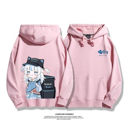 Gawr Gura聯名衛衣2023秋冬新款親子情侶裝薄絨款連帽衛衣