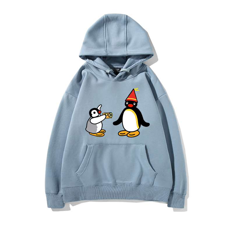 企鵝家族PINGU 聯名衛衣2024秋冬新款親子情侶裝薄絨款連帽衛衣