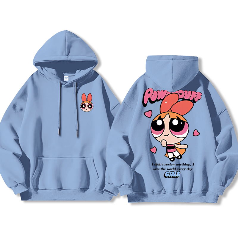 飛天小女警聯名衛衣女衛衣2024秋冬新款親子情侶裝薄絨款連帽衛衣