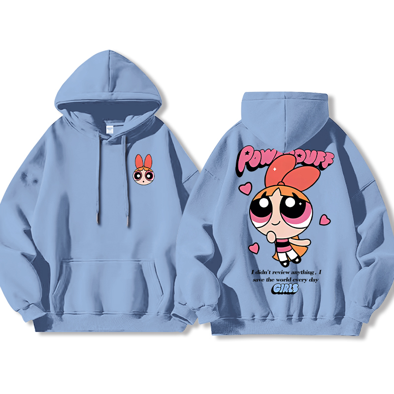 飛天小女警聯名衛衣女衛衣2024秋冬新款親子情侶裝薄絨款連帽衛衣