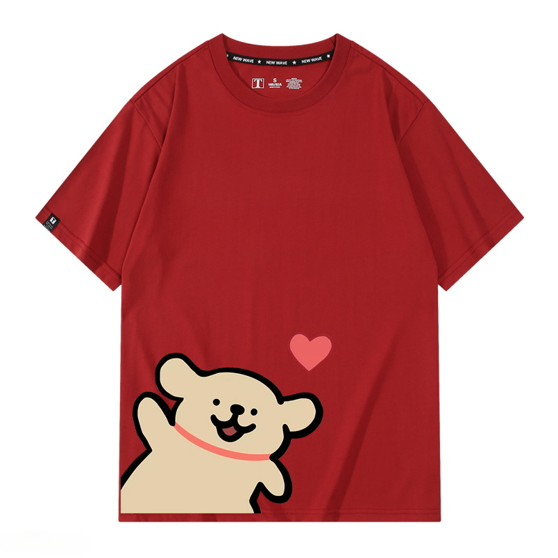 線條小狗 2024親子情侶男女同款 純棉T恤