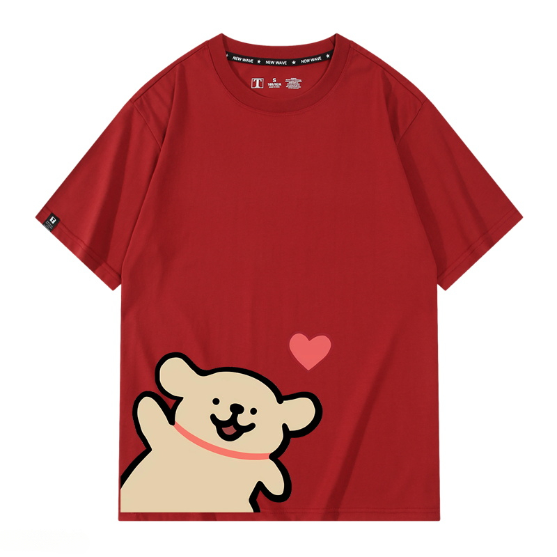 線條小狗 2024親子情侶男女同款 純棉T恤